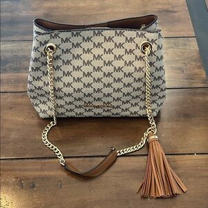 Michael Kors Tan and Gold Jet Set Shoulder Bag